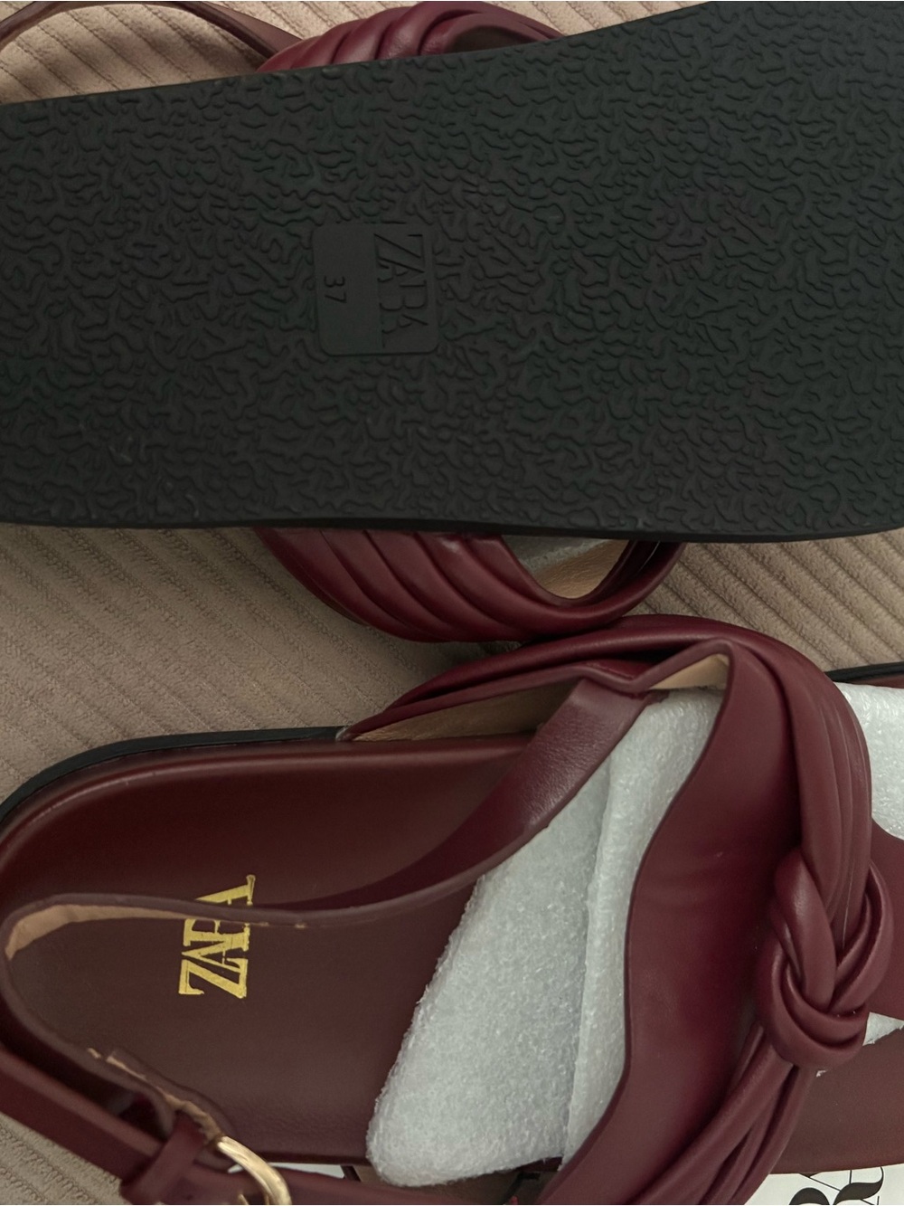 Zara Women’s Burgundy Knotted Slide Sandals